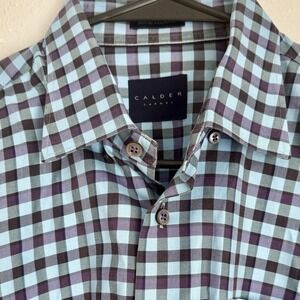 Calder Carmel Men's L Plaid‎ Dress Shirt Cotton Long Sleeve Blue Purple